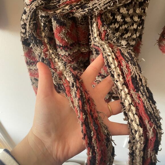 Free People Iona Long Belted Cardigan XS Heavy Knit Distressed Boho Wool Alpaca - Picture 6 of 14